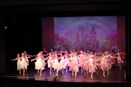 Anmutige Ballettaufführung mit den Tänzerinnen in eleganten Kostümen